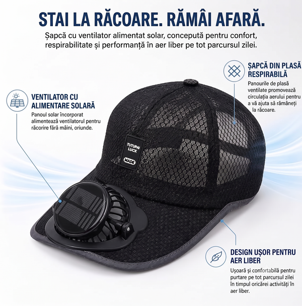 Șapcă Răcoritoare cu Ventilator Solar